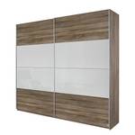 Schwebetürenschrank Quadra I Eiche Havanna Dekor / Glas Weiß - 136 x 230 cm