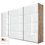 Schwebetürenschrank Quadra Eiche Stirling Dekor / Glas weiß - Eiche Sanremo Hell Dekor / Glas Weiß - 315 x 230 cm