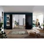 Armoire à portes coulissantes Samaya Verre noir / Noir - 399 cm (4 porte) - 235 cm - Avec portes miroir - Verre noir / Noir - 399 x 235 cm - Avec portes miroir