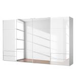 Schwebetürenschrank Samaya Wit glas/wit - 399 cm (4 deur) - 223cm - Met spiegeldeuren - Wit glas/wit - 399 x 223 cm - Met spiegeldeuren