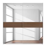 Schwebetürenschrank SKØP Alpinweiß / Spiegelglas / Nussbaum Royal Dekor - 225 x 236 cm - 2 Türen - Basic