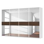 Schwebetürenschrank SKØP Alpinweiß / Spiegelglas Nussbaum Dekor - 360 x 236 cm - 4 Türen - Premium