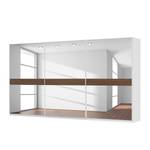 Schwebetürenschrank SKØP Alpinweiß / Spiegelglas Nussbaum Dekor - 405 x 222 cm - 3 Türen - Premium