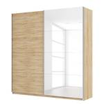 Armoire à portes coulissantes Skøp Imitation chêne de Sonoma / Blanc brillant - 225 x 236 cm - 2 porte - Premium