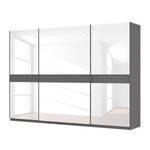 Schwebetürenschrank SKØP Graphit / Glas Weiß - 315 x 222 cm - 3 Türen - Comfort