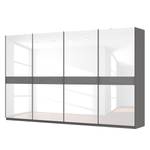 Schwebetürenschrank SKØP Graphit / Glas Weiß - 360 x 222 cm - 4 Türen - Comfort