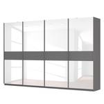Armoire à portes coulissantes Skøp Gris graphite / Verre blanc - 360 x 236 cm - 4 portes - Confort