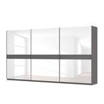 Schwebetürenschrank SKØP Graphit / Glas Weiß - 405 x 222 cm - 3 Türen - Comfort