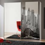 Armoire à portes coulissantes Vertigo Porte miroir et noir / Blanc imprimé NYC - Largeur : 202 cm