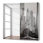 Armoire à portes coulissantes Vertigo Porte miroir et noir / Blanc imprimé NYC - Largeur : 202 cm