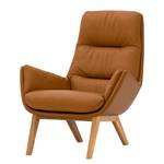 Fauteuil GARBO met houten pootjes Echt leer Neka: Cognackleurig - Donkere eikenhout