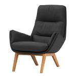 Fauteuil GARBO met houten pootjes Echt leer Neka: Grijs - Donkere eikenhout