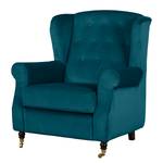 Fauteuil à oreilles Grendon Velours Bleu pétrole