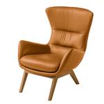 Fauteuil Hepburn I Cuir véritable - Cuir véritable Neka : Cognac - Chêne foncé