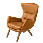 Fauteuil HEPBURN met houten pootjes echt leer - Echt leer Neka: Cognackleurig - Donkere eikenhout