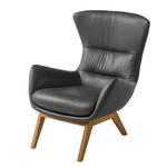 Fauteuil HEPBURN met houten pootjes echt leer - Echt leer Neka: Grijs - Donkere eikenhout