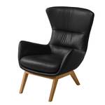 Fauteuil HEPBURN met houten pootjes echt leer - Echt leer Neka: Zwart - Donkere eikenhout