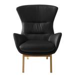 Fauteuil HEPBURN met houten pootjes echt leer - Echt leer Neka: Zwart - Donkere eikenhout