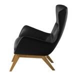 Fauteuil HEPBURN met houten pootjes echt leer - Echt leer Neka: Zwart - Donkere eikenhout