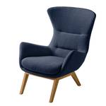 Fauteuil HEPBURN met houten pootjes geweven stof - Geweven stof Milan: Lichtblauw - Donkere eikenhout