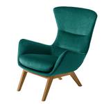 Fauteuil Hepburn I fluweel - Velours Shyla: Petrolblauw - Donkere eikenhout