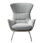 Fauteuil Hepburn II Tissu / Cuir véritable - Gris clair / Cognac - Chrome brillant