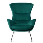 Fauteuil Hepburn III fluweel - Velours Shyla: Petrolblauw - Chroomkleurig glanzend