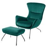 Fauteuil Hepburn III fluweel - Velours Shyla: Petrolblauw - Chroomkleurig glanzend