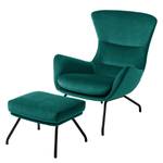 Fauteuil Hepburn III fluweel - Velours Shyla: Petrolblauw - Zwart