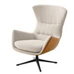 Fauteuil HEPBURN met kruisvoet geweven stof/echt leer - Stof Saia / Leer Neka: Beige / Cognackleurig - Zwart