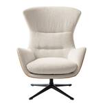 Fauteuil HEPBURN met kruisvoet geweven stof/echt leer - Stof Saia / Leer Neka: Beige / Cognackleurig - Zwart