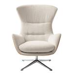 Fauteuil HEPBURN met kruisvoet geweven stof/echt leer - Stof Saia / Leer Neka: Beige / Cognackleurig - Chroomkleurig glanzend