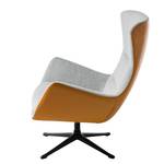 Fauteuil HEPBURN met kruisvoet geweven stof/echt leer - Stof Saia / Leer Neka: Lichtgrijs / Cognackleurig - Zwart