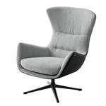 Fauteuil HEPBURN met kruisvoet geweven stof/echt leer - Stof Saia / Leer Neka: Lichtgrijs / Zwart  - Zwart