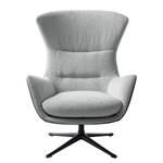 Fauteuil HEPBURN met kruisvoet geweven stof/echt leer - Stof Saia / Leer Neka: Lichtgrijs / Zwart  - Zwart