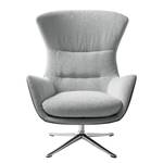 Fauteuil HEPBURN met kruisvoet geweven stof/echt leer - Stof Saia / Leer Neka: Lichtgrijs / Zwart  - Chroomkleurig glanzend