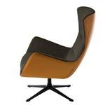 Fauteuil HEPBURN met kruisvoet geweven stof/echt leer - Stof Saia / Leer Neka: Zwart-Bruin / Cognackleurig - Zwart