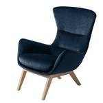 Fauteuil Hepburn I fluweel - Velours Shyla: Donkerblauw - Lichte eikenhouten