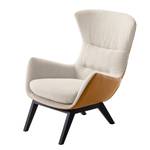 Fauteuil Hepburn I geweven stof/echt leer - Beige/Cognackleurig - Zwart