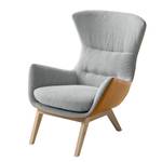 Fauteuil Hepburn I geweven stof/echt leer - Lichtgrijs/Cognackleurig - Lichte eikenhouten