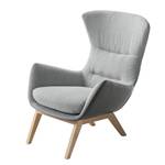 Fauteuil Hepburn I geweven stof/echt leer - Lichtgrijs/Grijs - Lichte eikenhouten