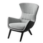 Fauteuil HEPBURN met houten pootjes geweven stof/echt leer - Stof Saia / Leer Neka: Lichtgrijs / Zwart  - Zwart