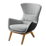 Fauteuil HEPBURN met houten pootjes geweven stof/echt leer - Donkere eikenhout