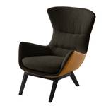 Fauteuil Hepburn I Tissu / Cuir véritable - Noir - Marron-noir / Cognac - Noir