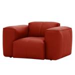 Fauteuil Hudson geweven stof Echt leer Neka: Rood