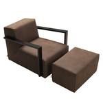 Fauteuil Lazy Imitation cuir aspect vieilli - Marron - Avec repose-pieds