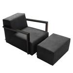 Fauteuil Lazy Imitation cuir aspect vieilli - Noir - Avec repose-pieds