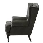 Fauteuil à oreilles Miscol Aspect cuir vieilli - Gris foncé - Avec repose-pieds