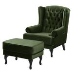 Fauteuil à oreilles Miscol Velours - Vert vieilli - Avec repose-pieds