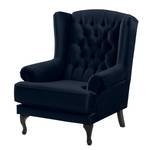 Fauteuil à oreilles Miscol Velours - Bleu foncé - Avec repose-pieds